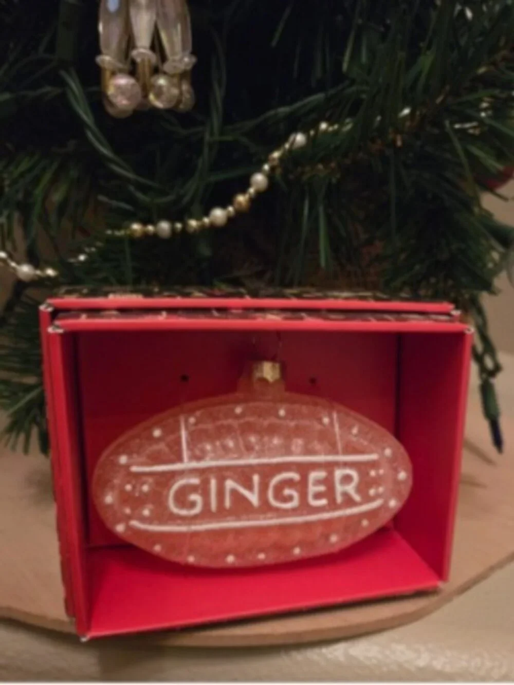 John Derian 2025 Glass Ginger Candy Frosted Christmas Tree Ornament in Box Pink